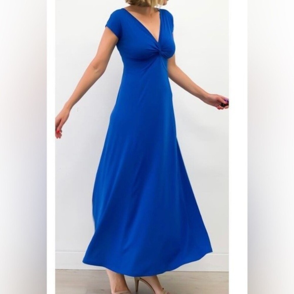 Sharon Charles twist front empire waist royal blue maxi dress size 0-2